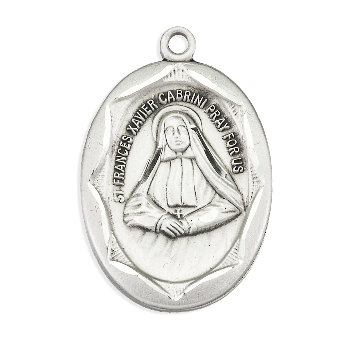 Sterling Silver Mother Frances X. Cabrini Medal with Scalloped Border on 24" Ch-Bxd