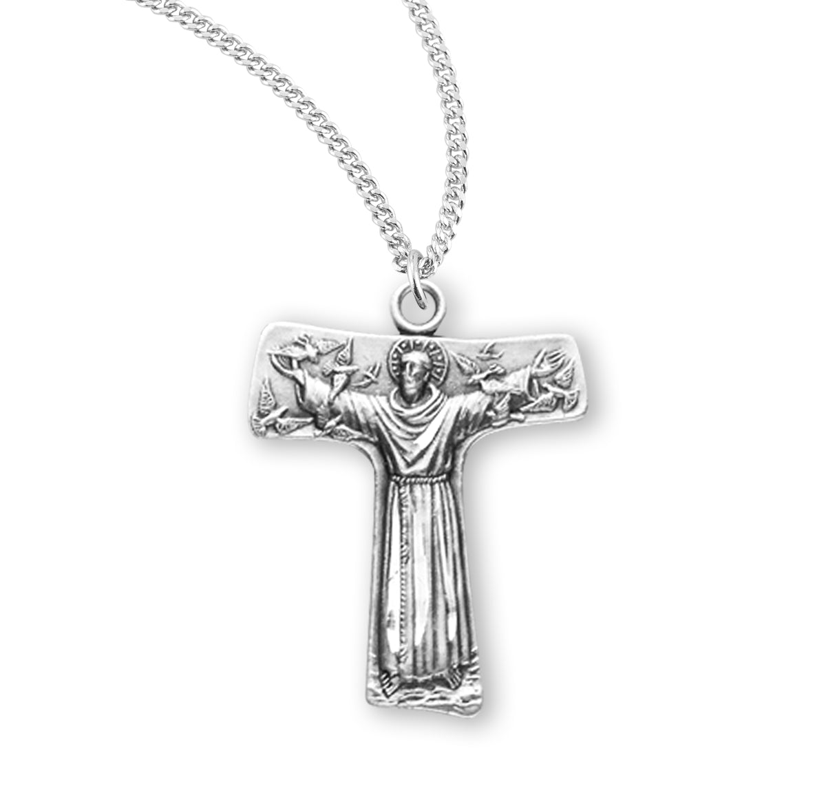 Sterling Silver St. Francis Tau Cross 20" Ch- Bxd