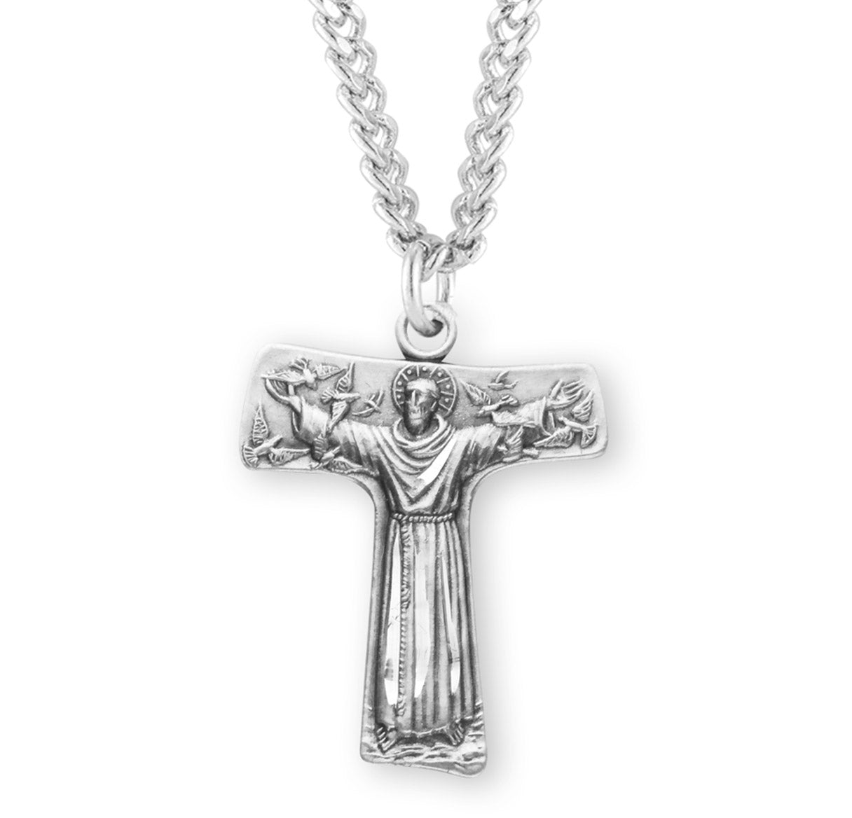 Sterling Silver Med St Francis Tau Cross w/20" Ch-Bxd