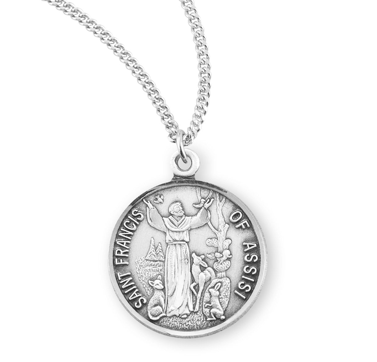 Sterling Silver Small Round St Francis of Assisi 20" Ch-Bxd