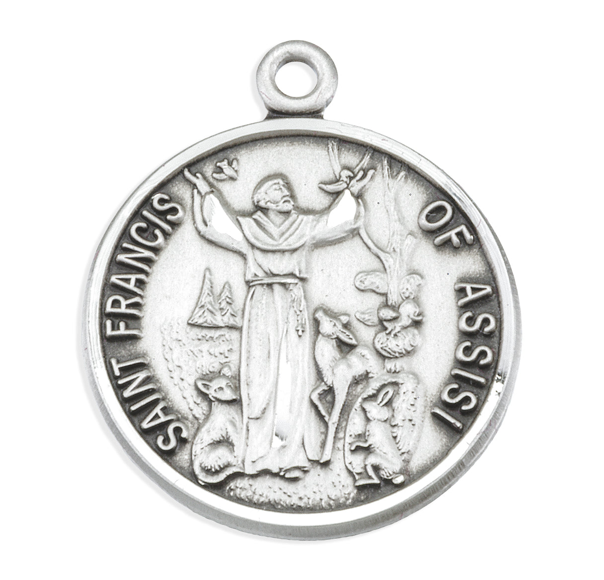 Sterling Silver Small Round St Francis of Assisi 20" Ch-Bxd