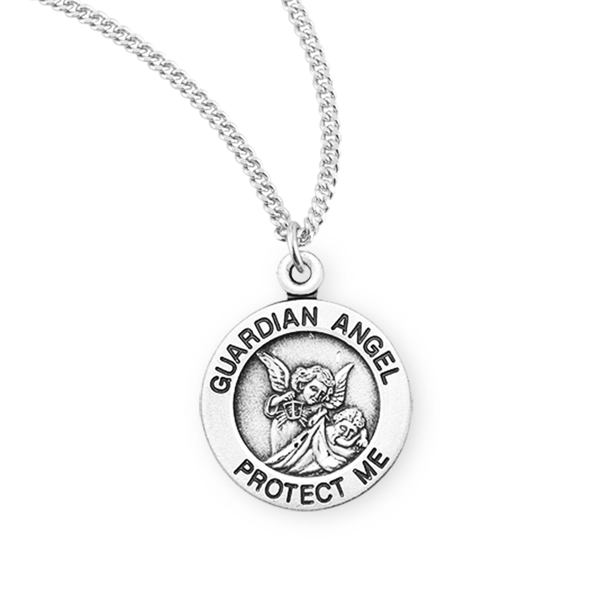 Sterling Silver Med Rd. Guardian Angel w/16" Ch-Bxd