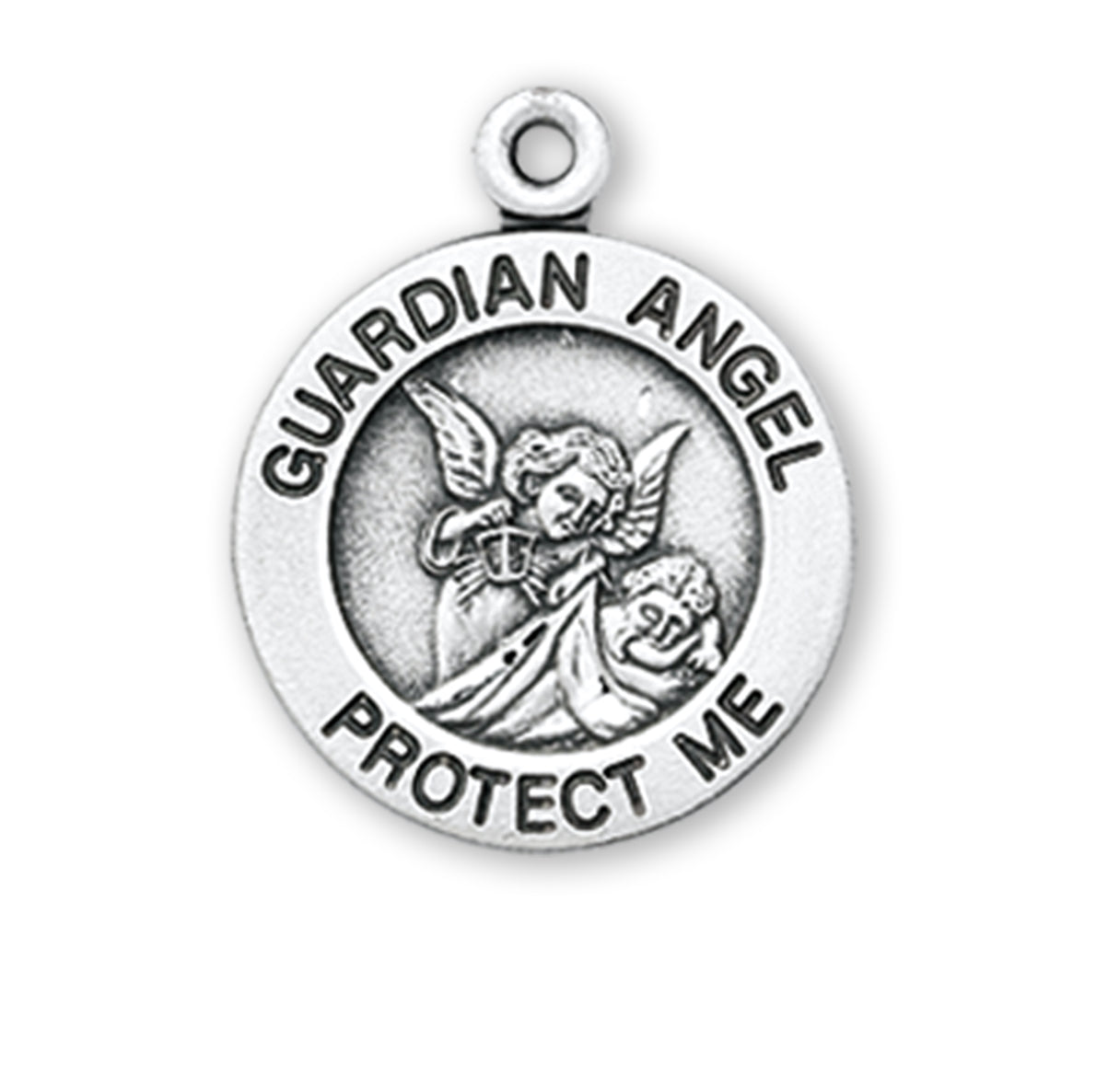 Sterling Silver Med Rd. Guardian Angel w/16" Ch-Bxd