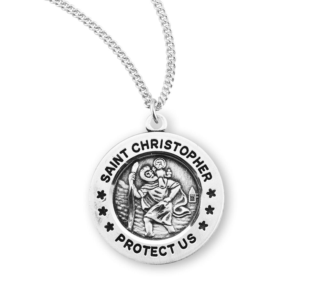 Sterling Silver Small Round St. Christopher 24" Ch-Bxd