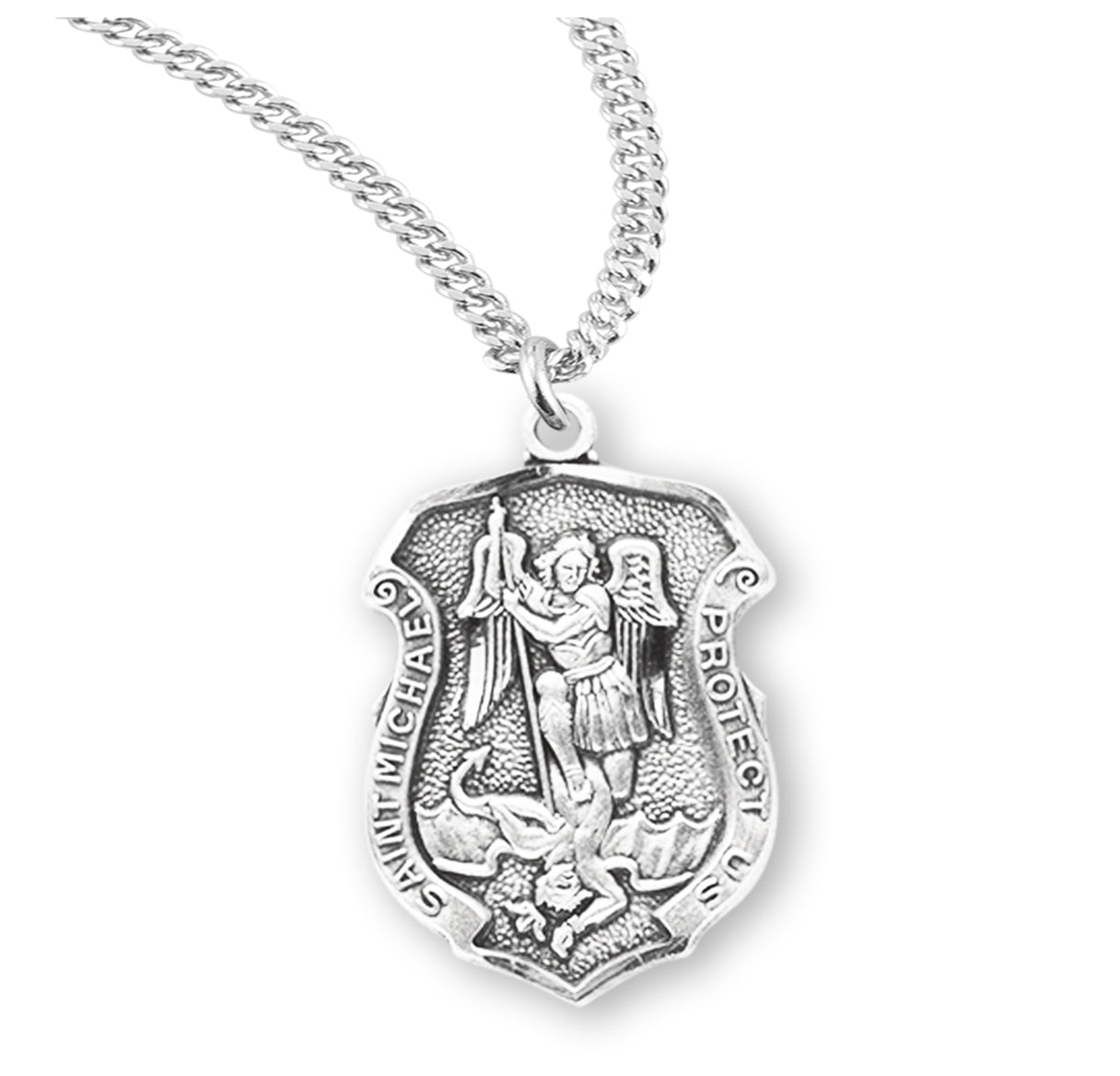 Sterling Silver Small St. Michael Shield 30" Ch-Bxd