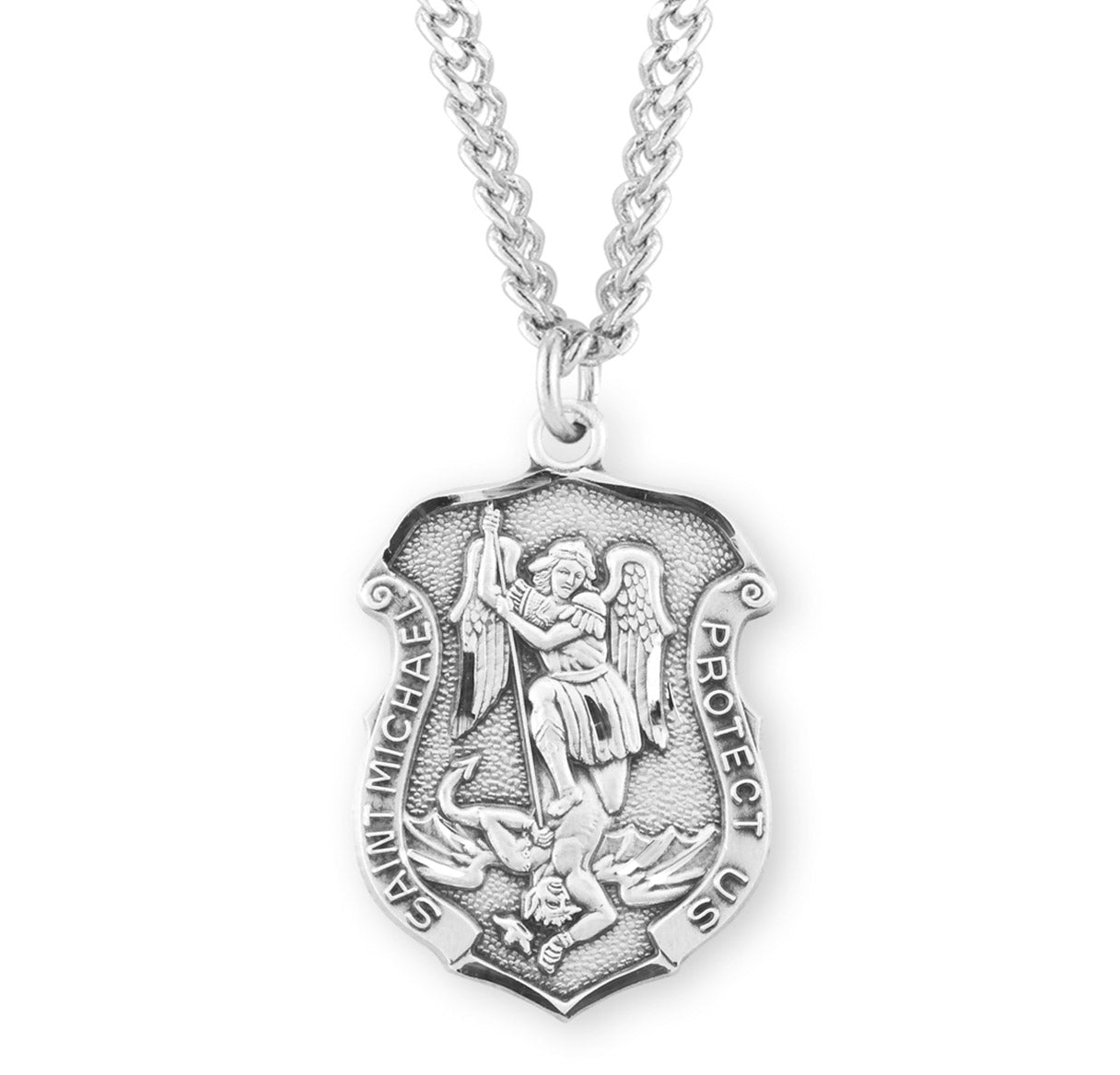 Saint Michael Sterling Silver Badge Medal pendant w/24" Ch-Bxd