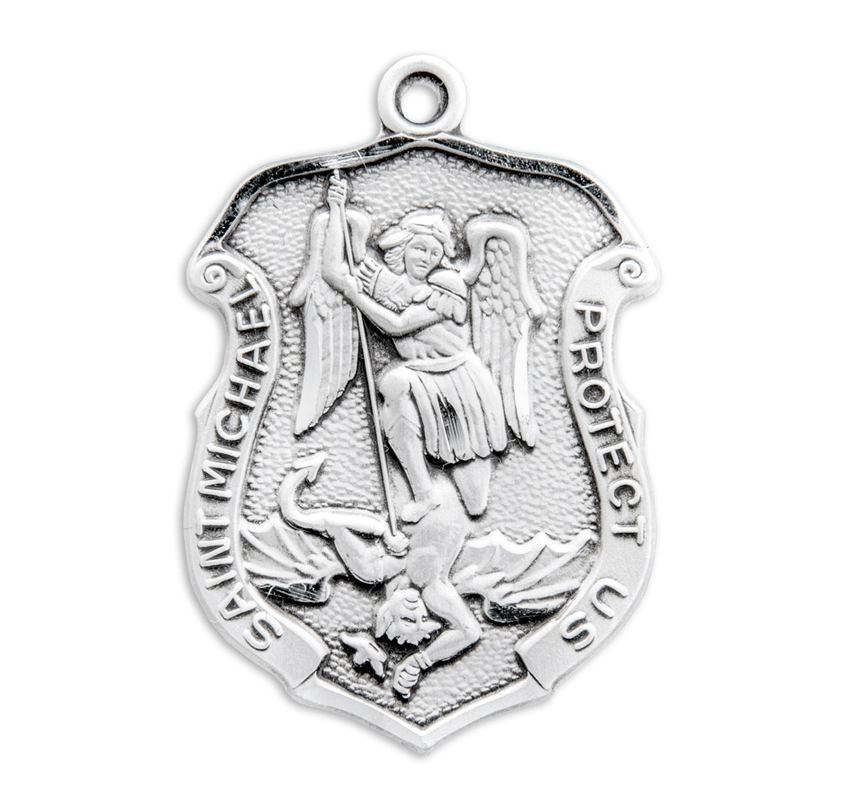 Sterling Silver Lrg St Michael Shield w/27" Ch-Bxd