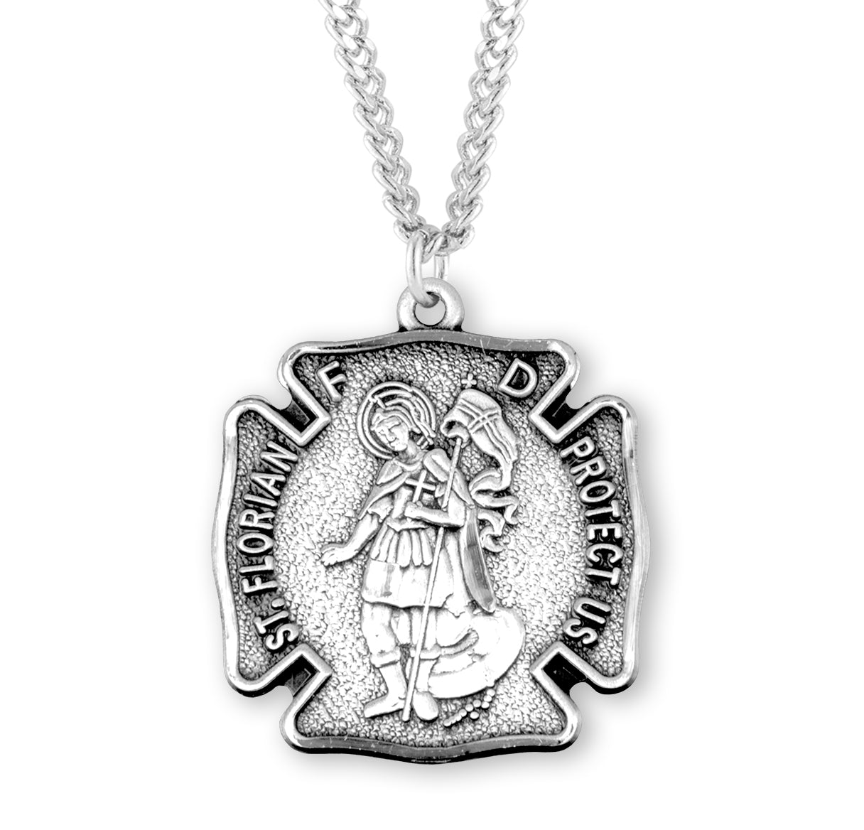 Sterling Silver Med St Florian Medal-18" Ch-Bxd