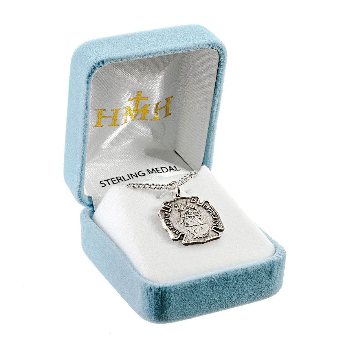 Sterling Silver Med St Florian Medal-18" Ch-Bxd