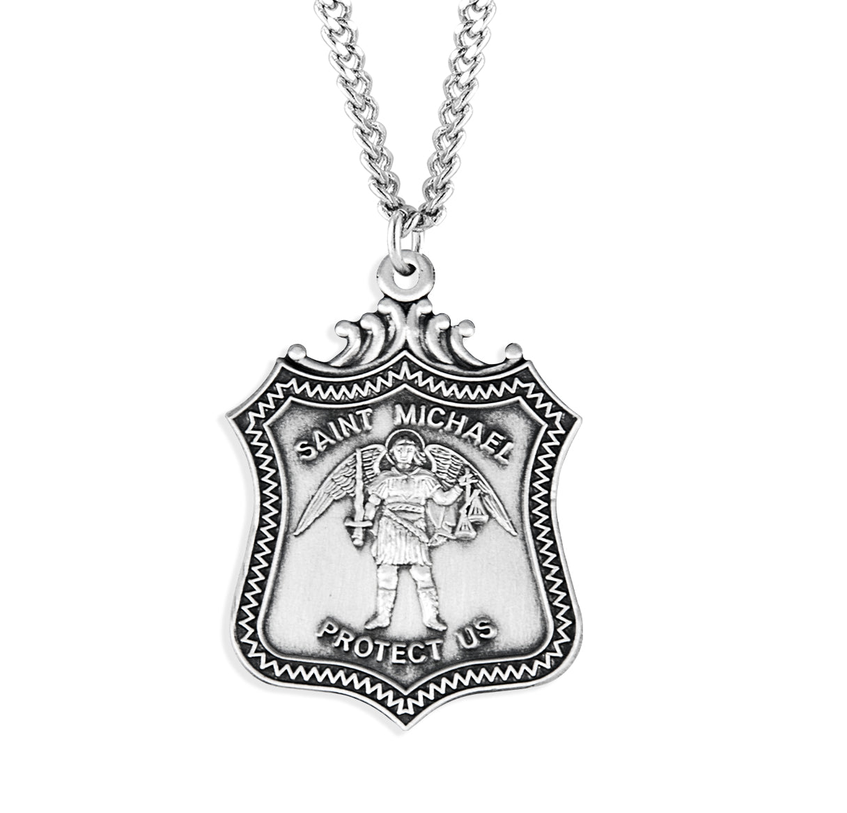 Sterling Silver St Michael Badge, w/18" Ch-Bxd