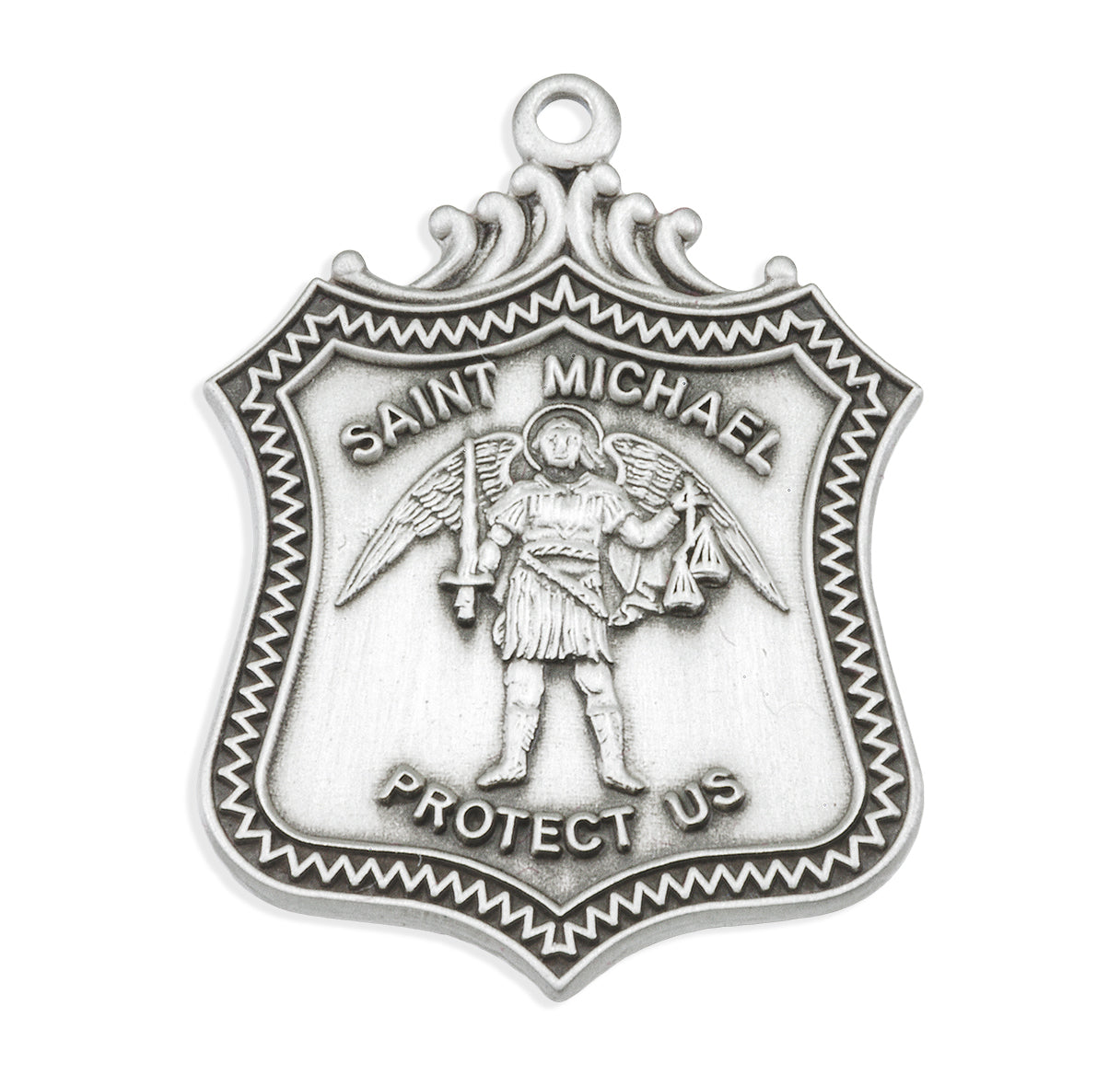 Sterling Silver St Michael Badge, w/18" Ch-Bxd