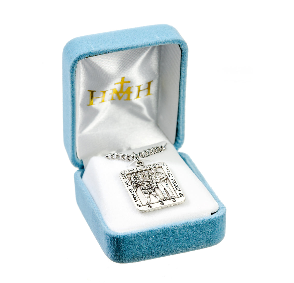 Sterling Silver Square St. Michael Police 27" Ch-Bxd