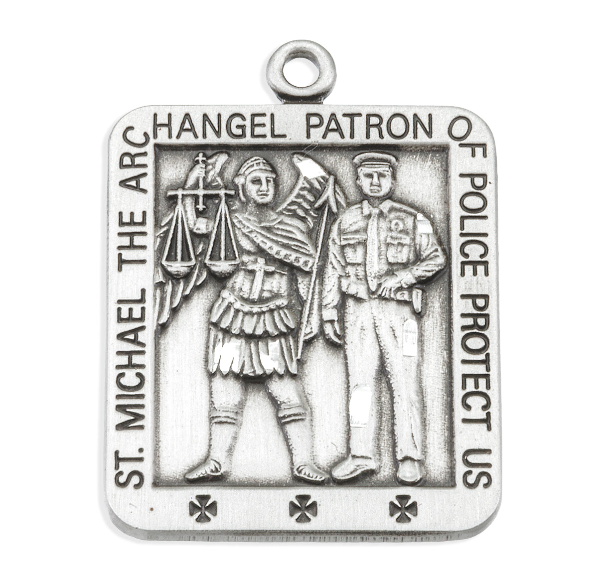 Sterling Silver Square St. Michael Police 27" Ch-Bxd
