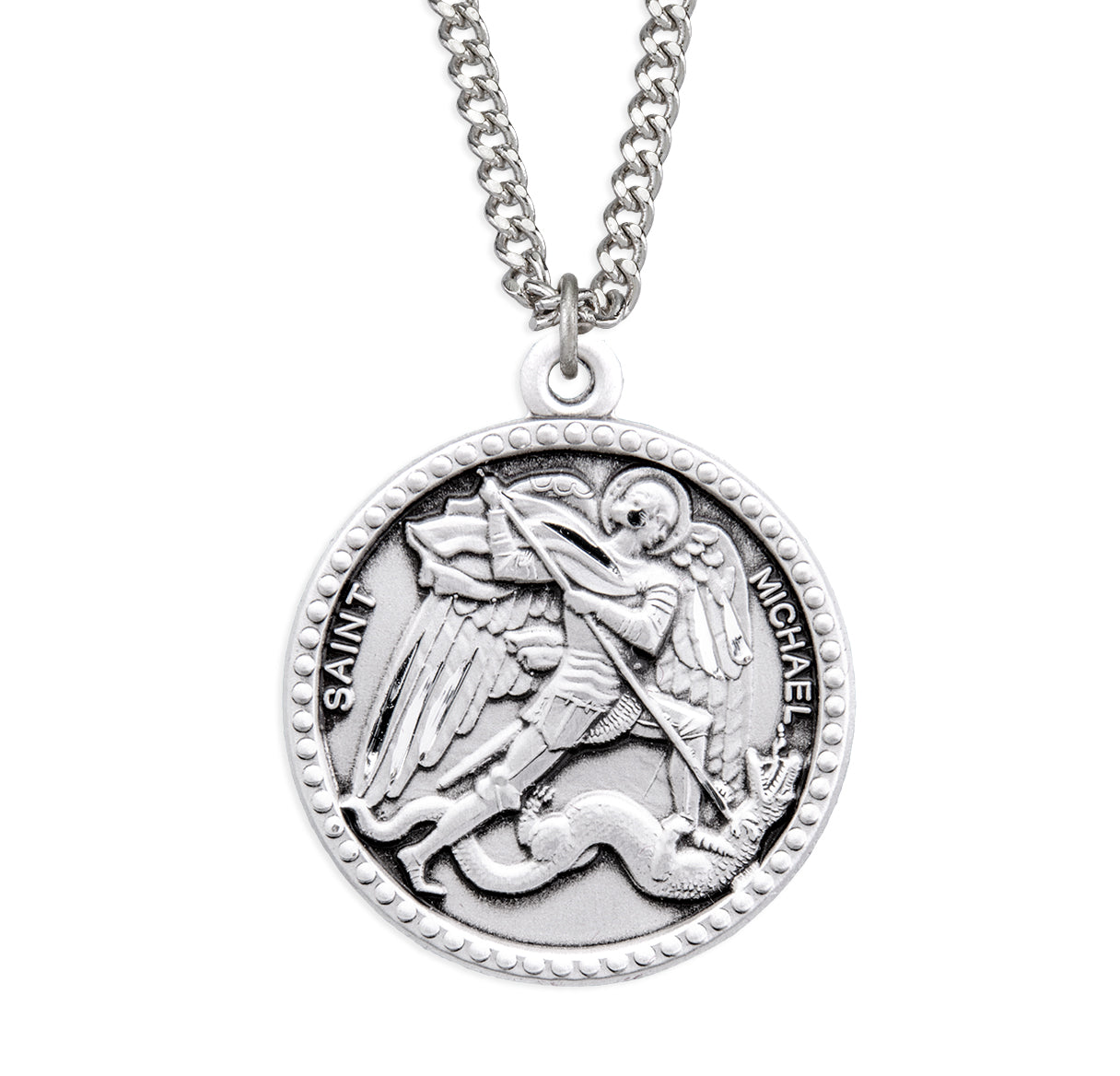 Sterling Silver Round St. Michael Medal with 20" Ch-Bxd