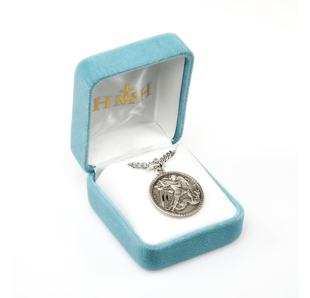 Sterling Silver Round St. Michael Medal with 20" Ch-Bxd