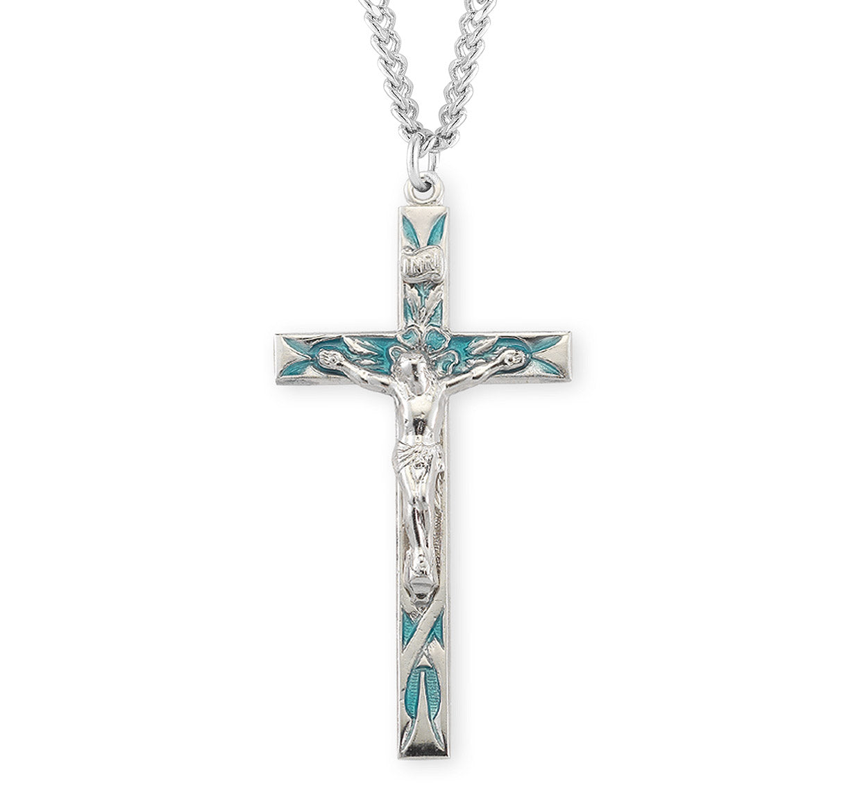 High Polished Blue Epoxy Sterling Silver Crucifix