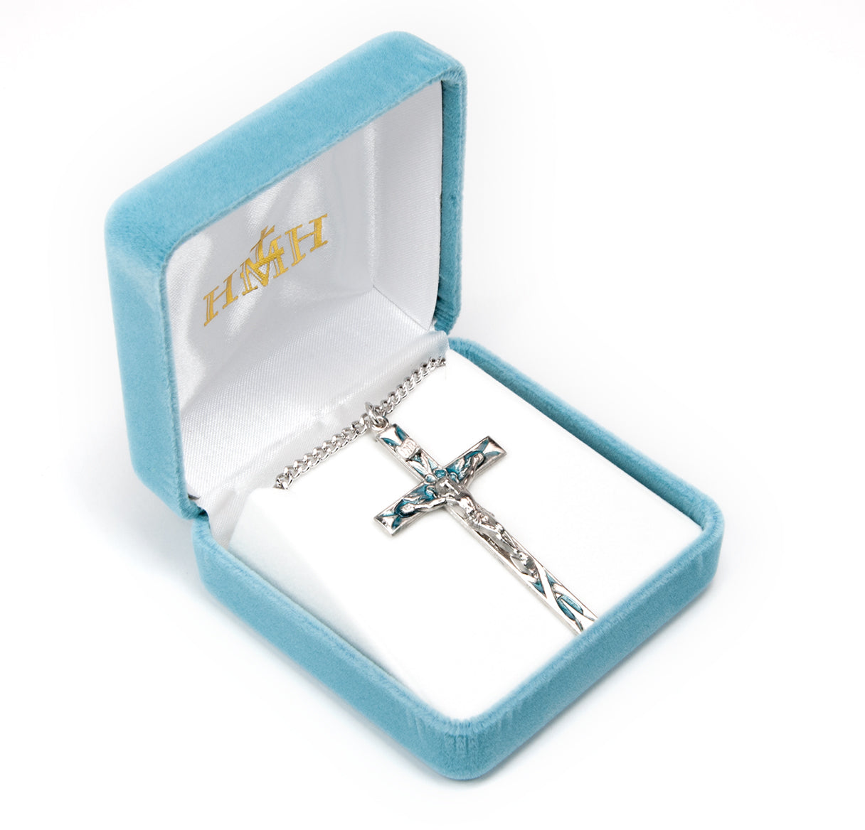 High Polished Blue Epoxy Sterling Silver Crucifix
