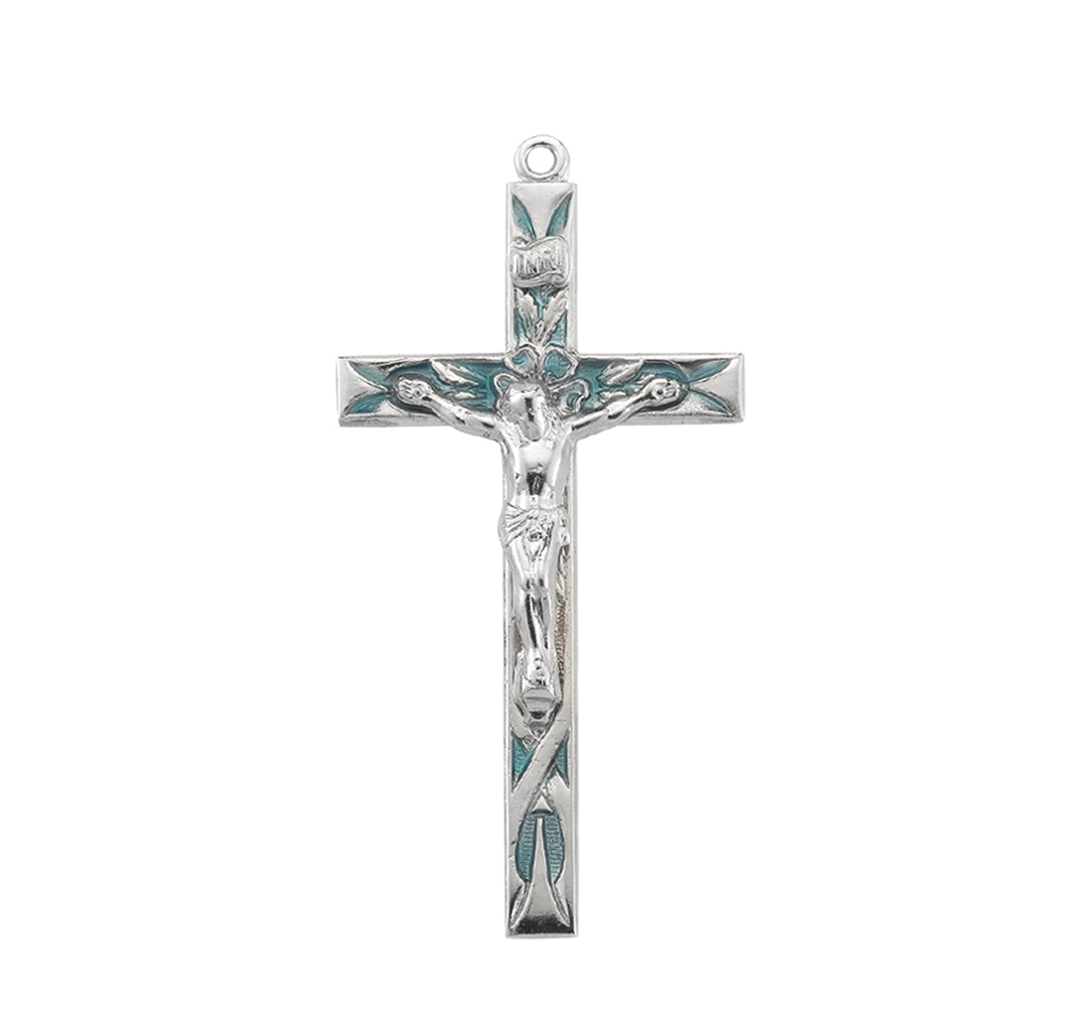 High Polished Blue Epoxy Sterling Silver Crucifix
