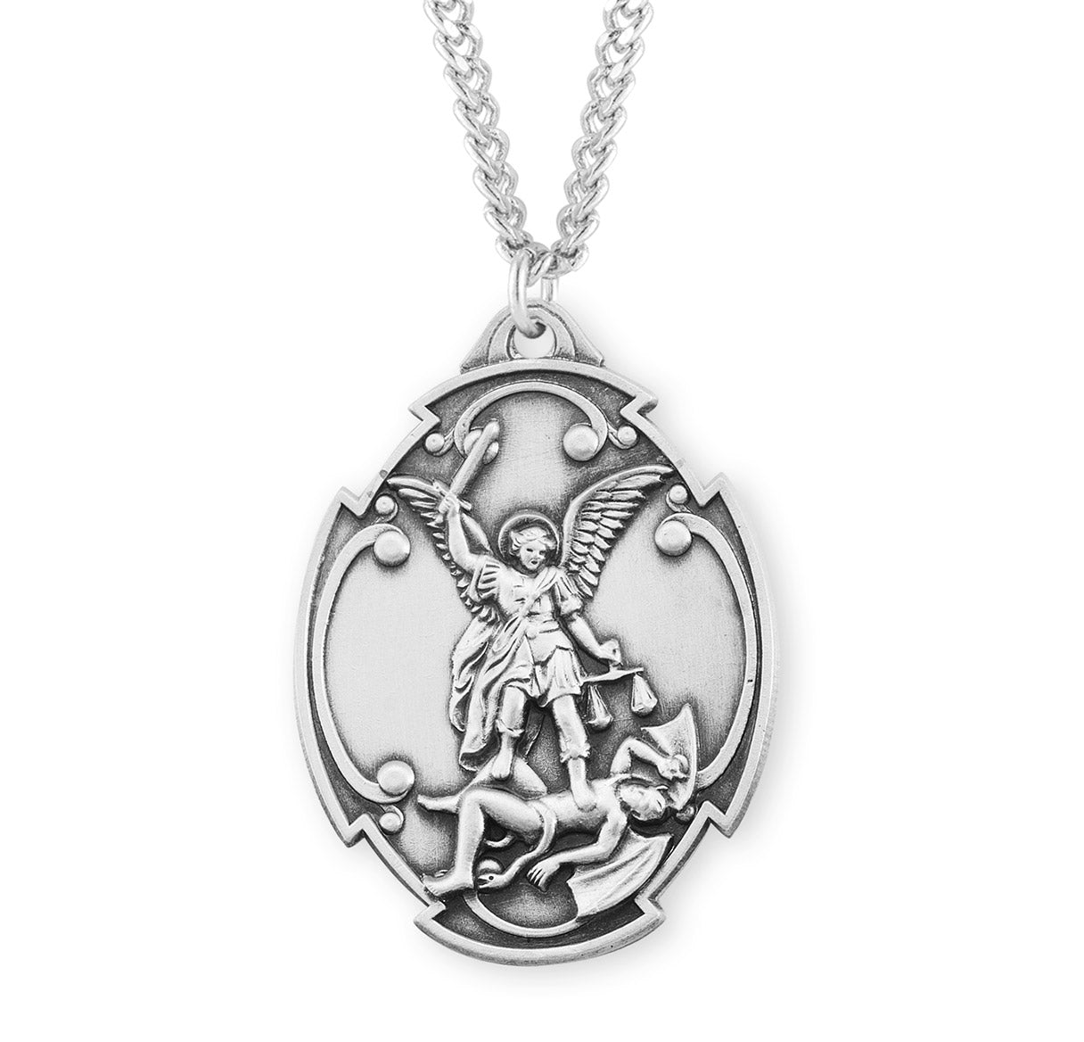 St Michael the Archangel 1-1/2" Styled Cross Shield w/24" Ch-Bxd