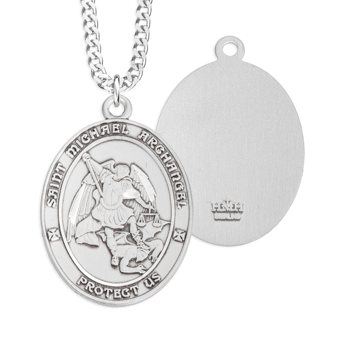 Sterling Silver St. Michael Achangel Oval Medal 1-1/8"-24"