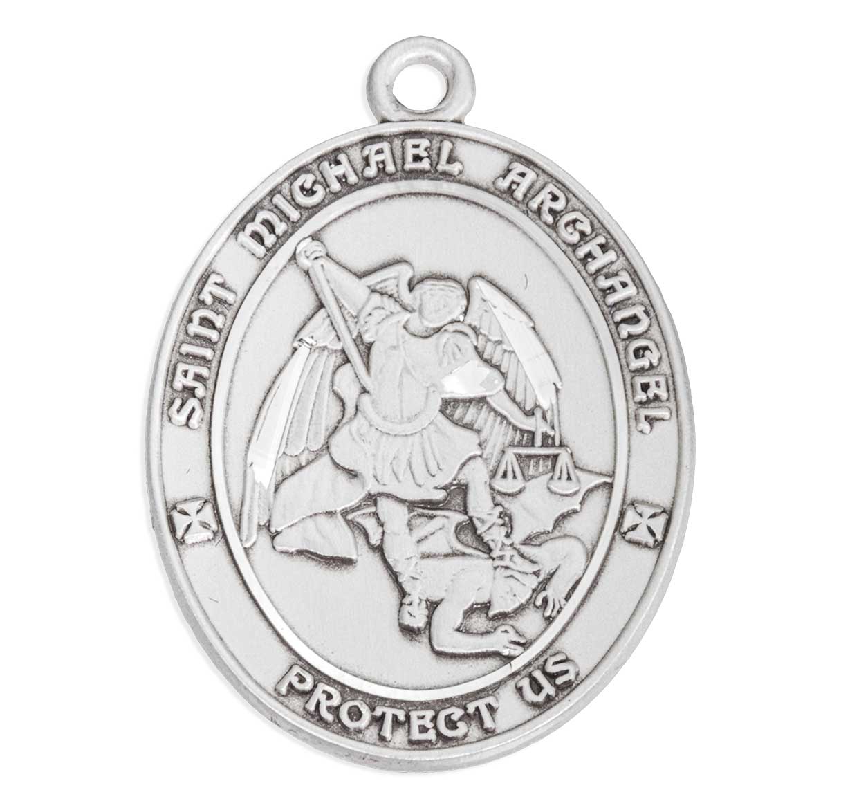 Sterling Silver St. Michael Achangel Oval Medal 1-1/8"-24"