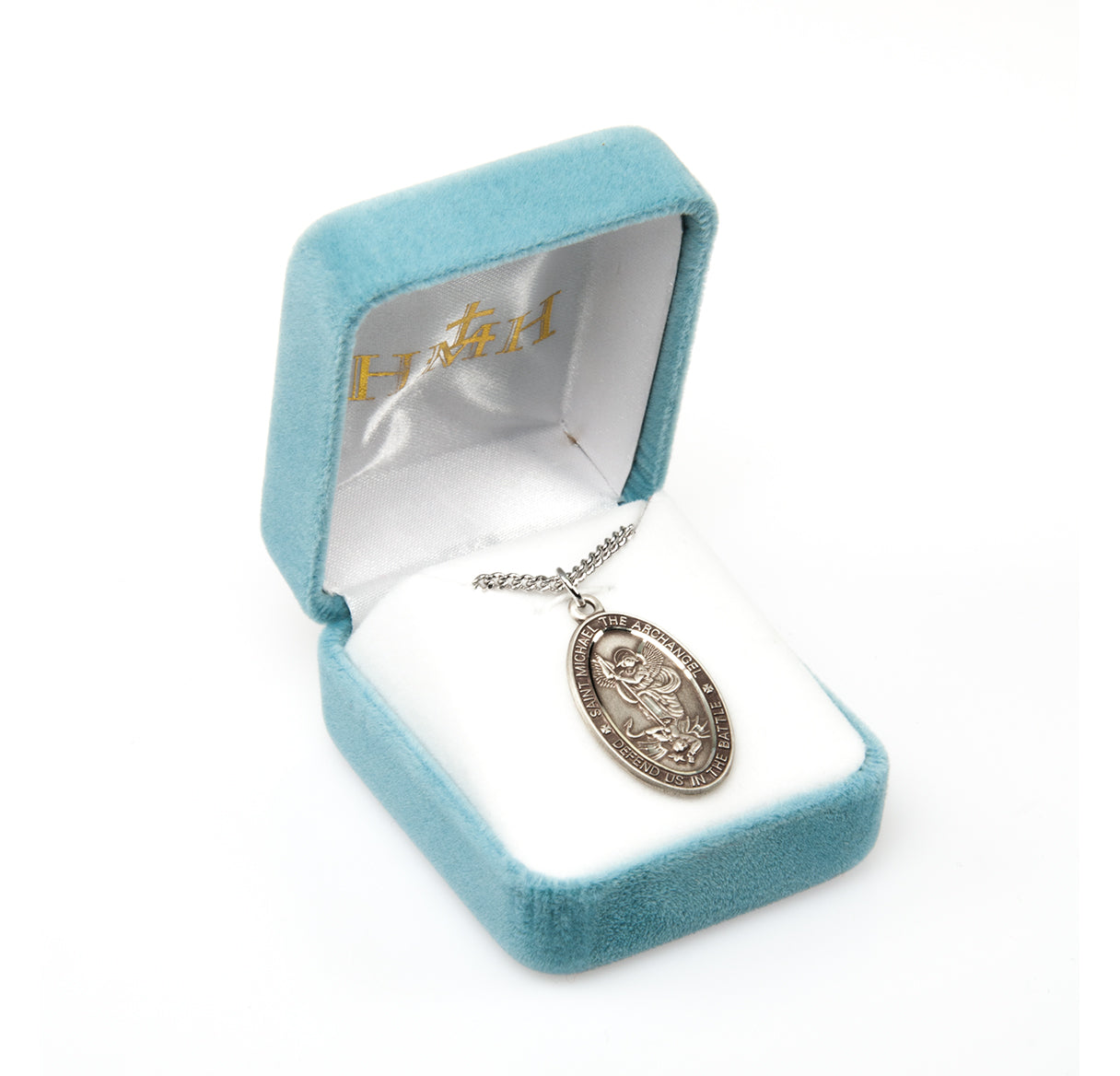 Sterling Silver Oval St Michael 18" Ch-Bxd
