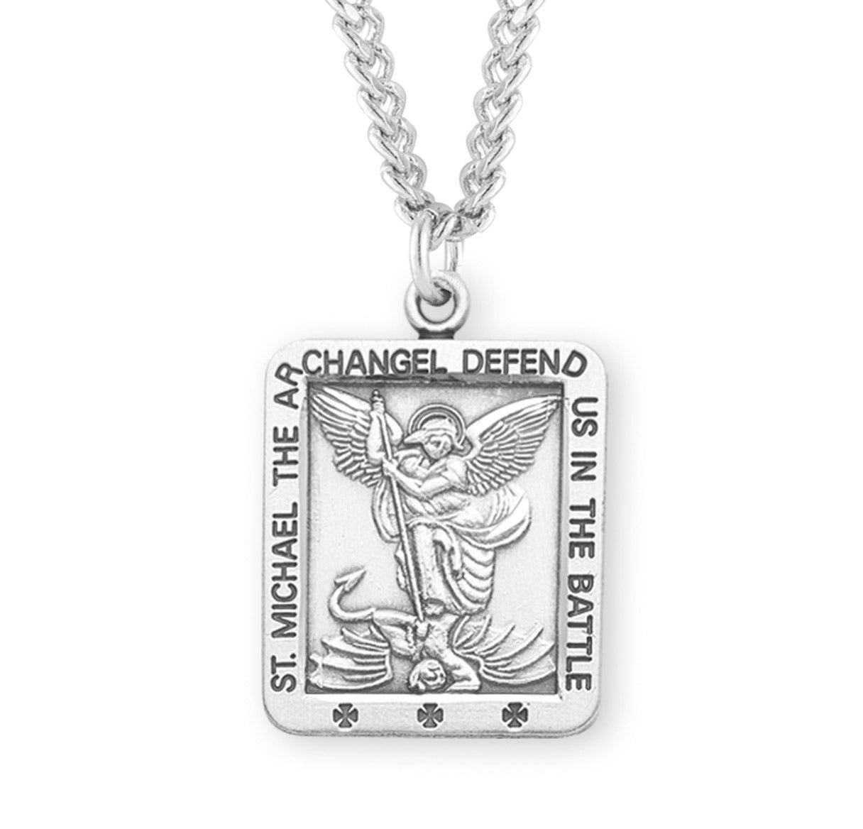 Sterling Silver Med Square St Michael 18" Ch-Bxd