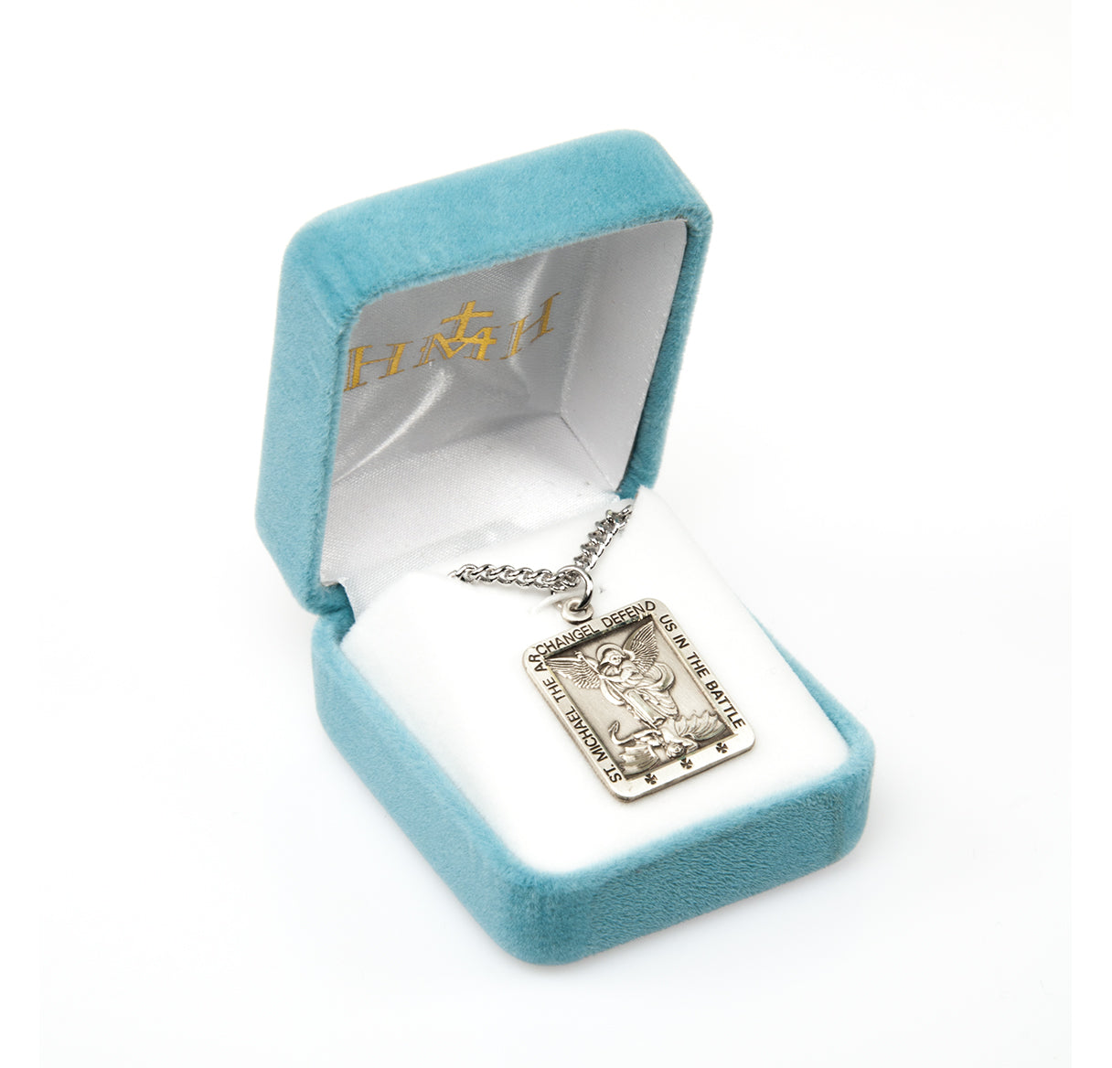 Sterling Silver Med Square St Michael 18" Ch-Bxd