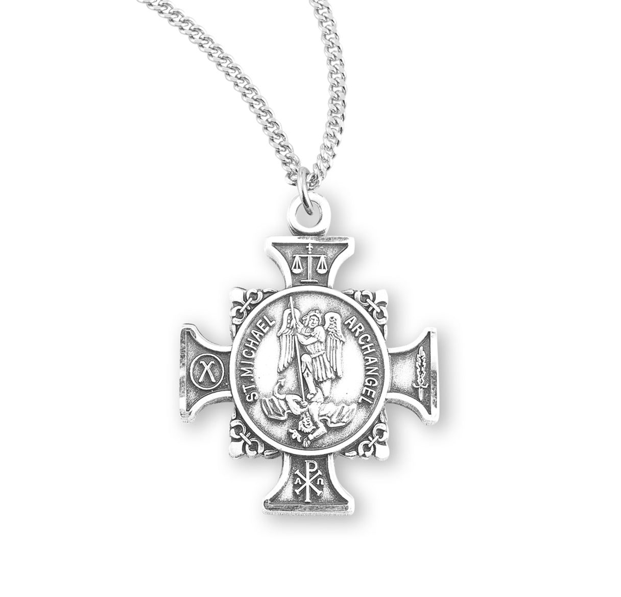 Sterling Silver St Michael Maltese Cross-24" Ch-Bxd