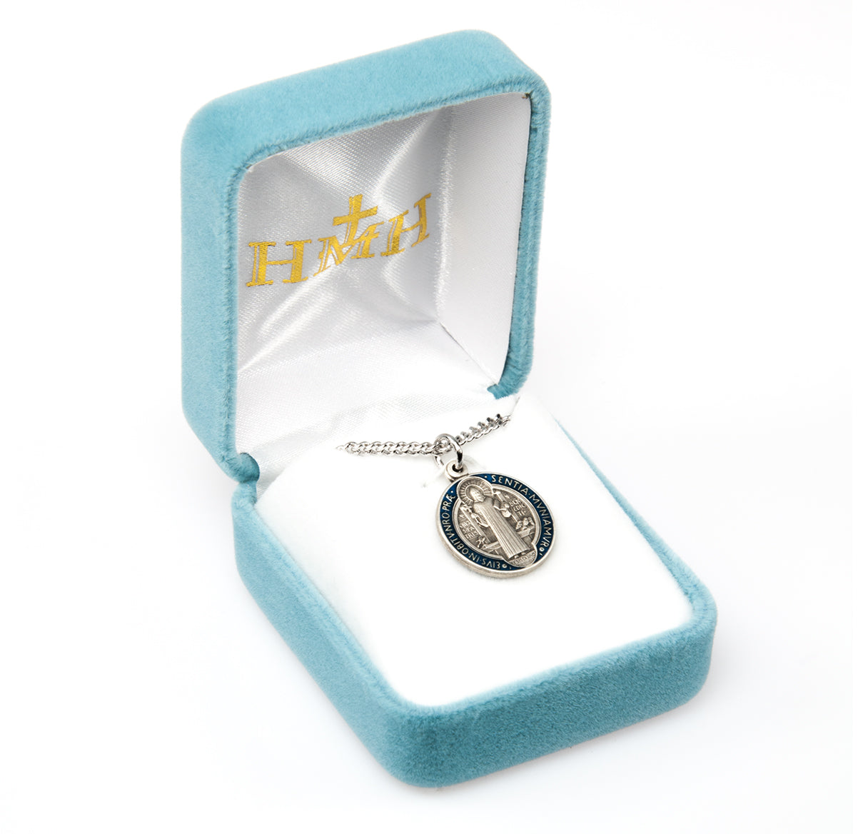 Saint Benedict Round Blue and Red Epoxy Jubilee Sterling Silver Medal