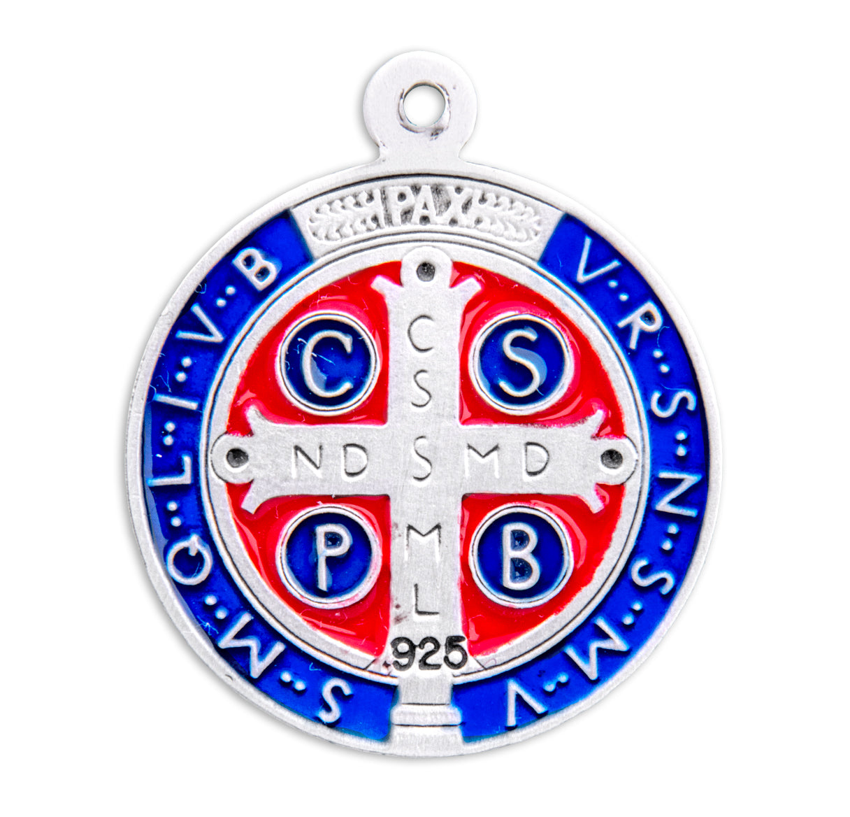 Saint Benedict Round Blue and Red Epoxy Jubilee Sterling Silver Medal