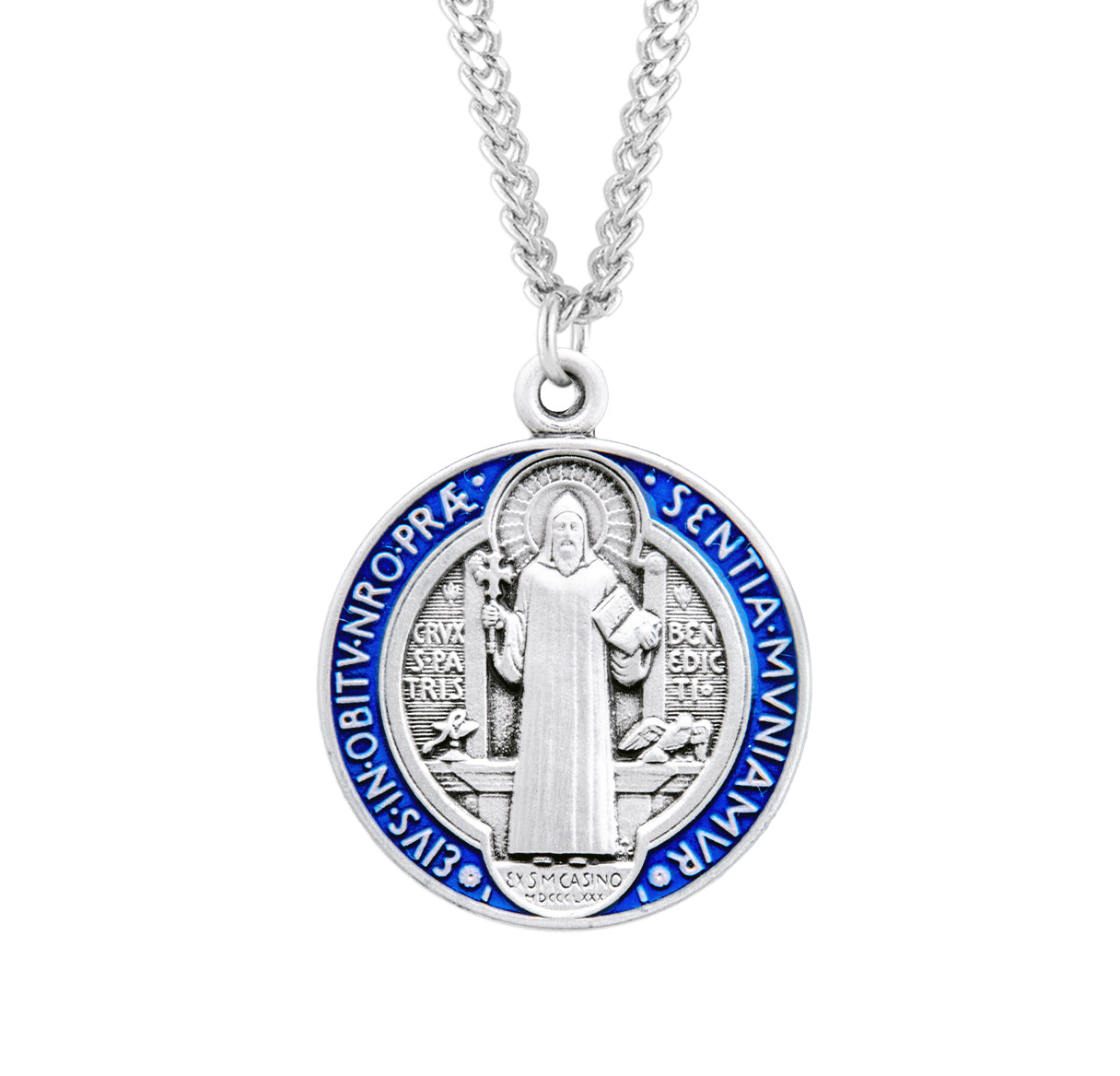 Saint Benedict Round Blue and Red Epoxy Jubilee Sterling Silver Medal