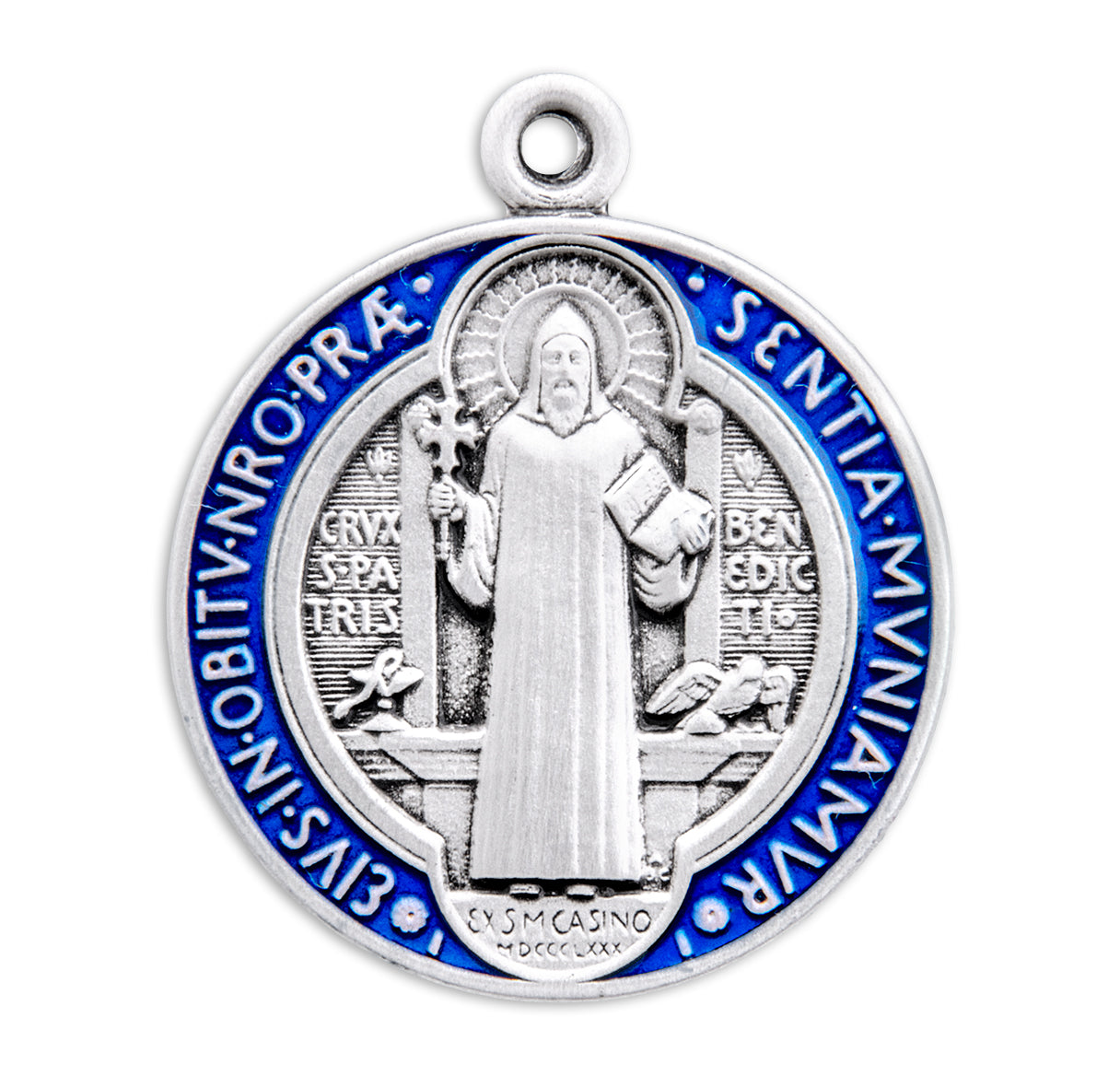 Saint Benedict Round Blue and Red Epoxy Jubilee Sterling Silver Medal