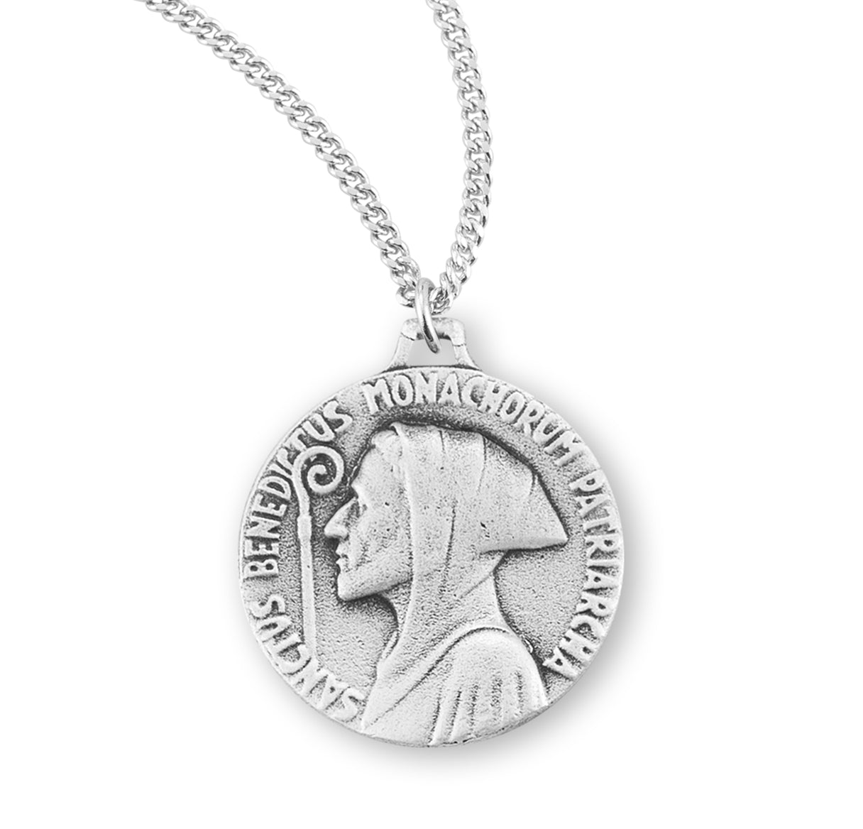Sterling Silver Round St. Benedict Medal-*20" Ch-Bxd