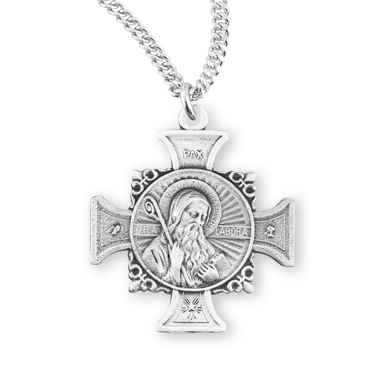 Sterling Silver St. Benedict Bust Medal-Cross-*24" Ch-Bxd