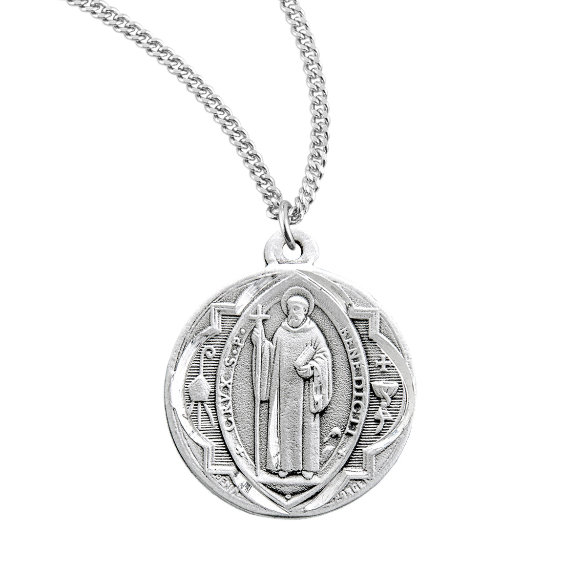 Saint Benedict Round Sterling Silver Medal — HMH Religious