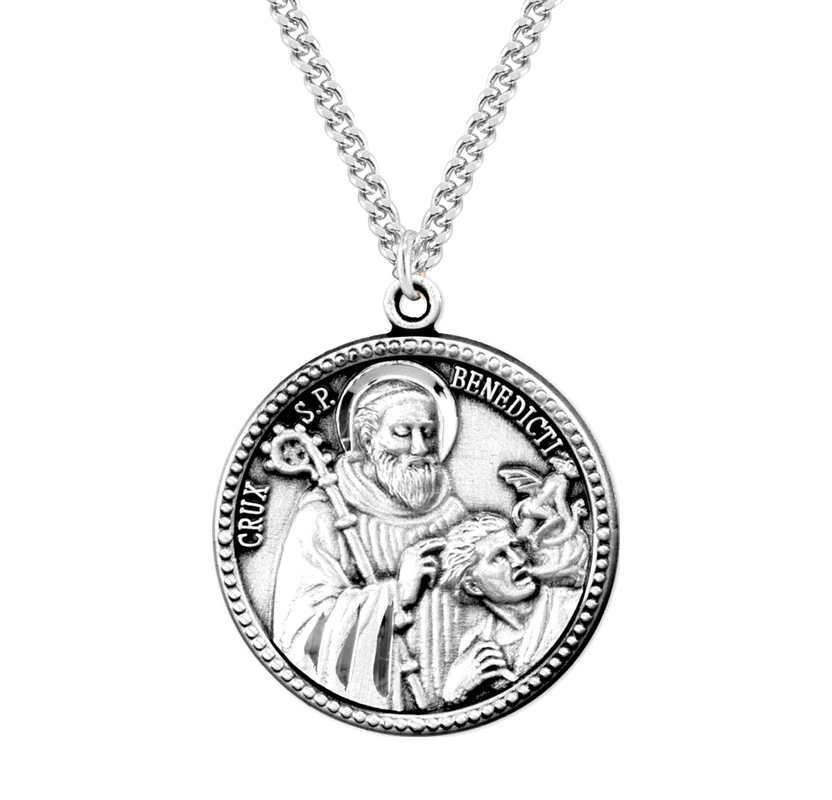 Saint Benedict Round Sterling Silver Medal — HMH Religious