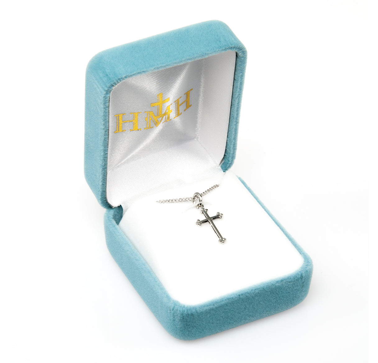 Sterling Silver Small Budded Cross on an 16" Chain-Boxed