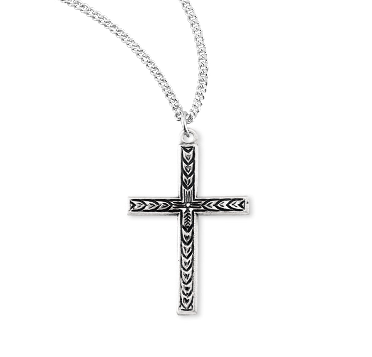 Sterling Silver Cross w/Leaf Design 20" Ch-Bxd