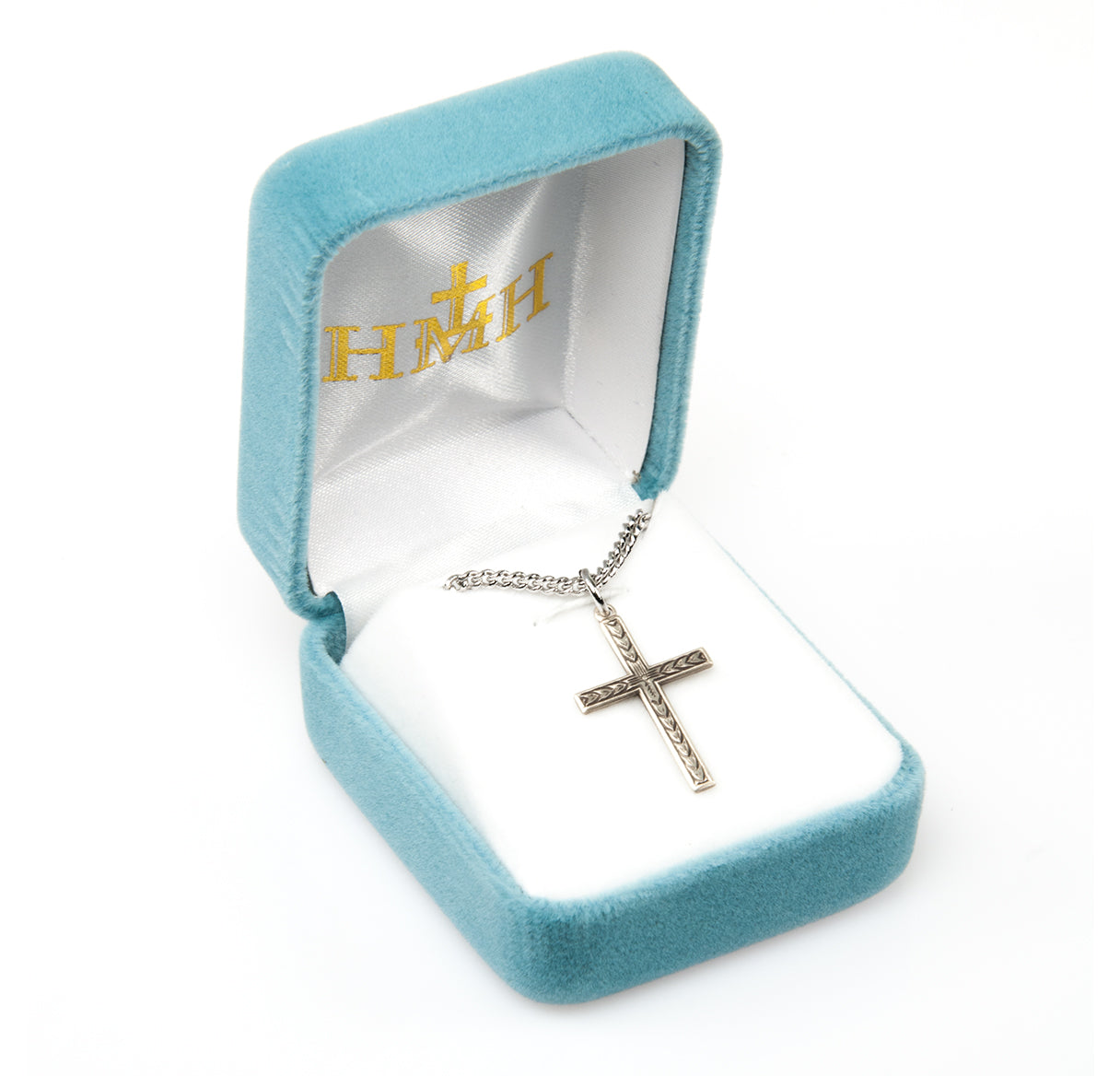 Sterling Silver Cross w/Leaf Design 20" Ch-Bxd