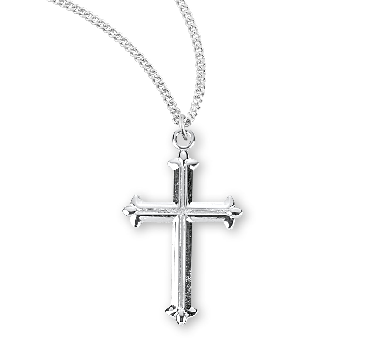 Fleur De Lis Tipped Sterling Silver Cross