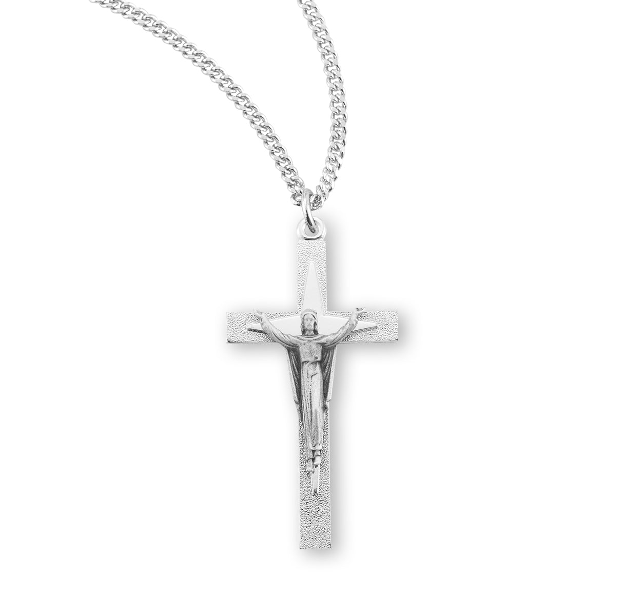 Sterling Silver Risen Christ Two Piece Cross, 20" Ch-Bxd