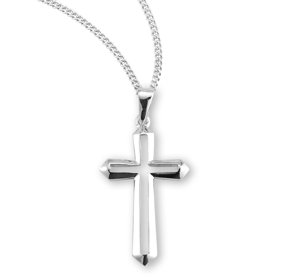 Sterling Silver Medium Cut-Out Cross 24" Ch-Bxd