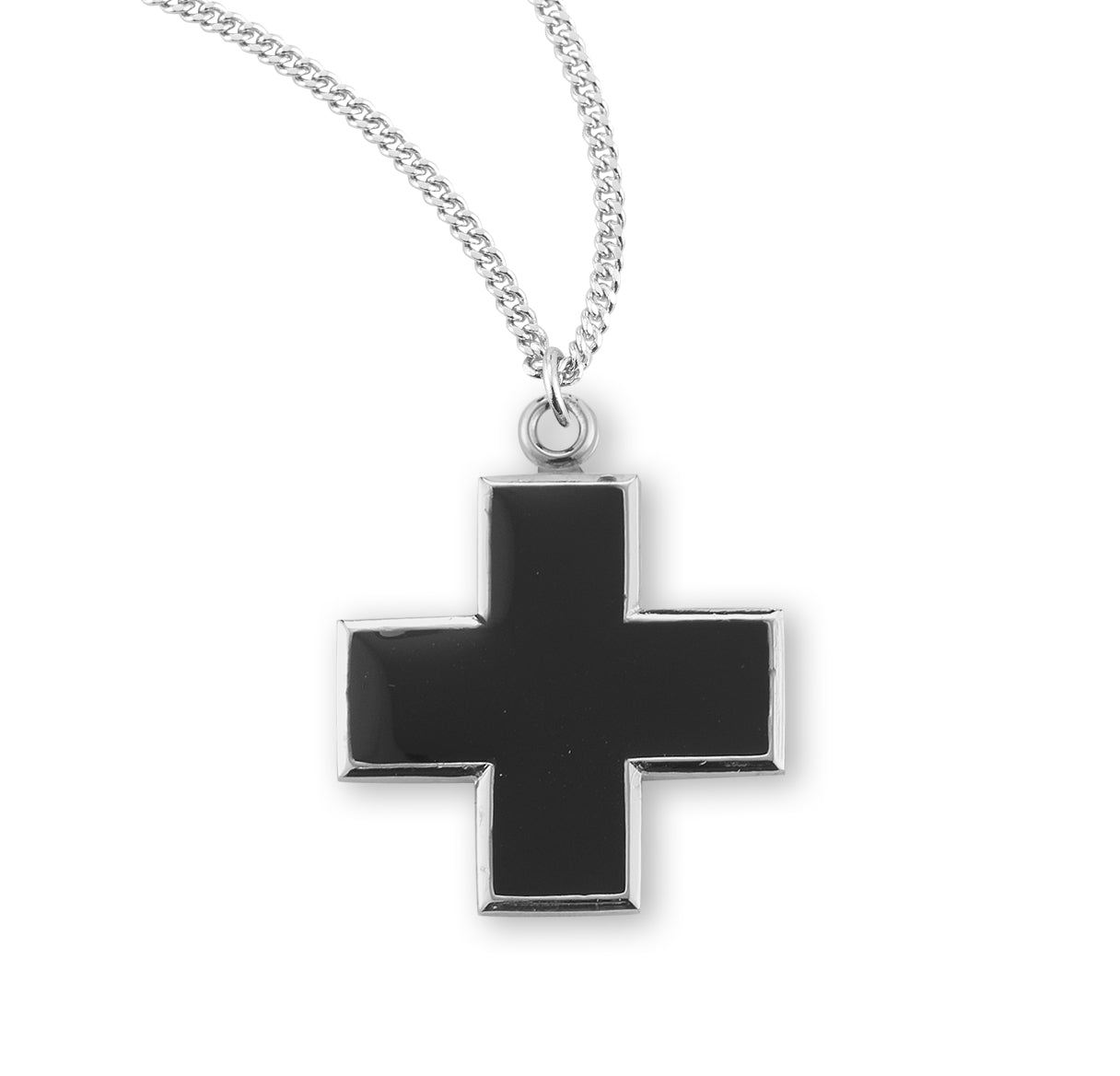 Wide Sterling Silver Black Epoxy Cross