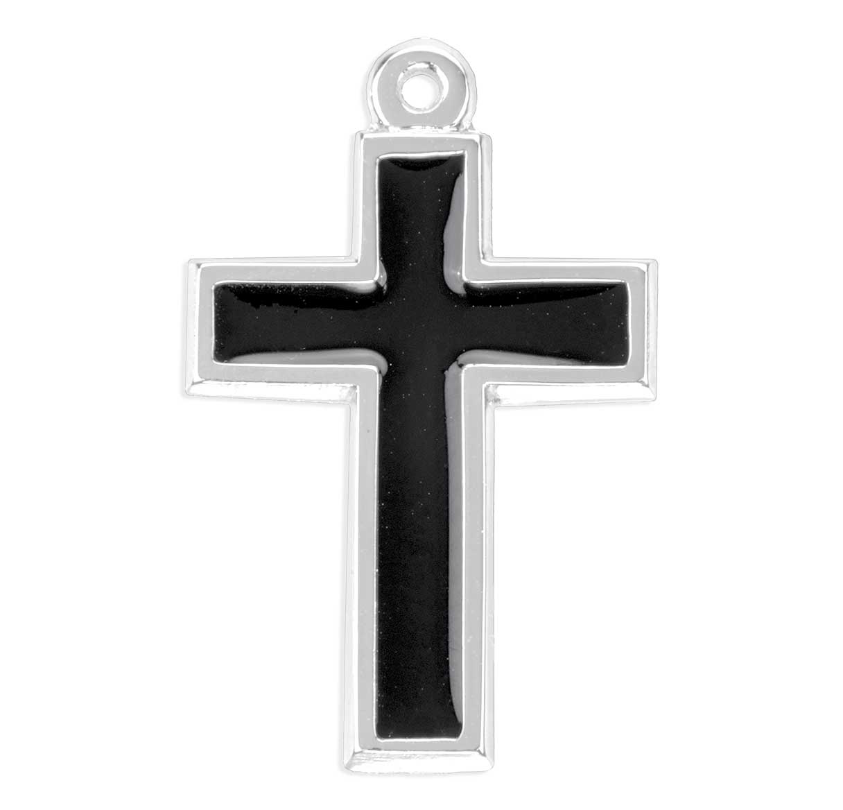 Sterling Silver Cross Polished Rhodium Plated W/ Black inlay-20"