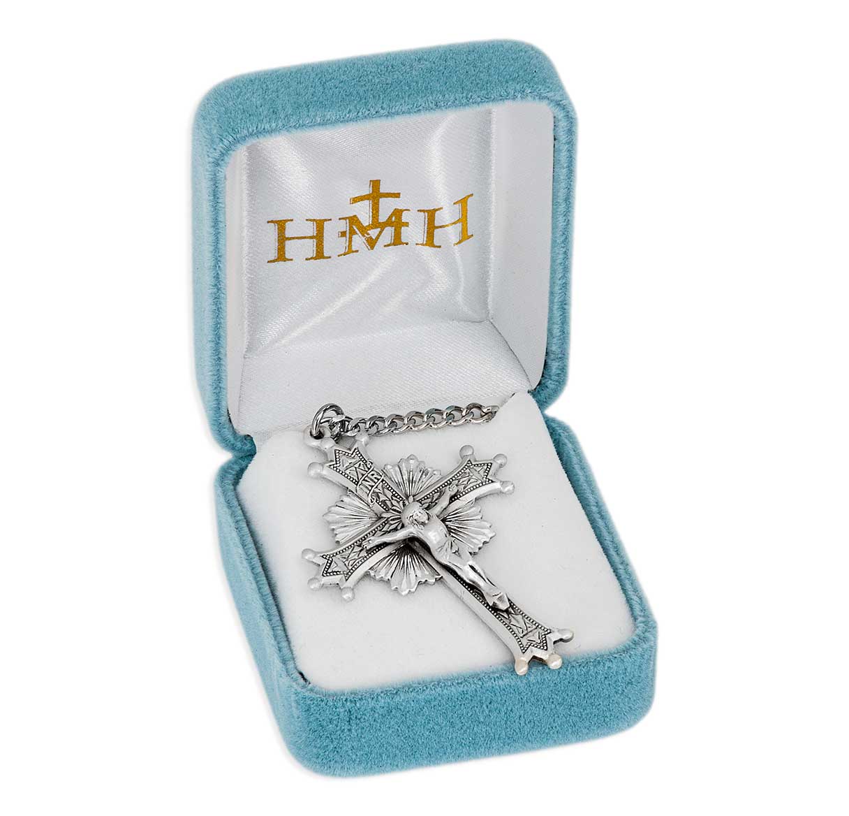 Sterling Silver Starburst Crucifix W/ Engraved Detailed Cross 2" High -24" Ch-Bxd