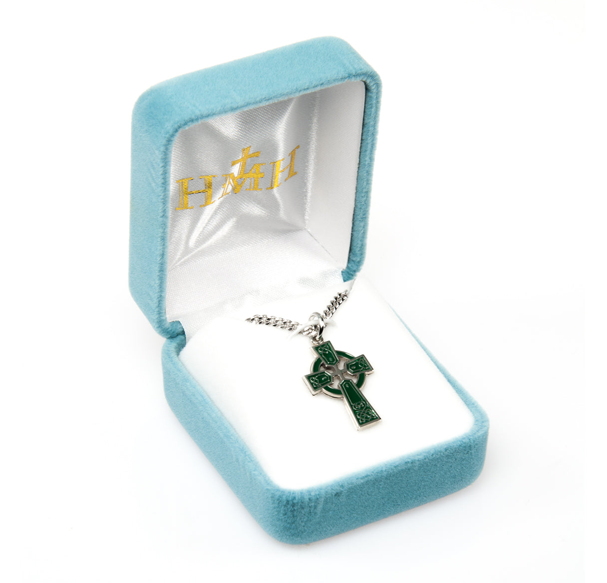 Sterling Silver Green Epoxy Irish Celtic cross Pendant