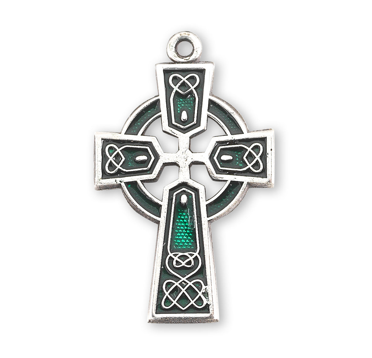 Sterling Silver Green Celtic Cross w/24" Ch-Bxd