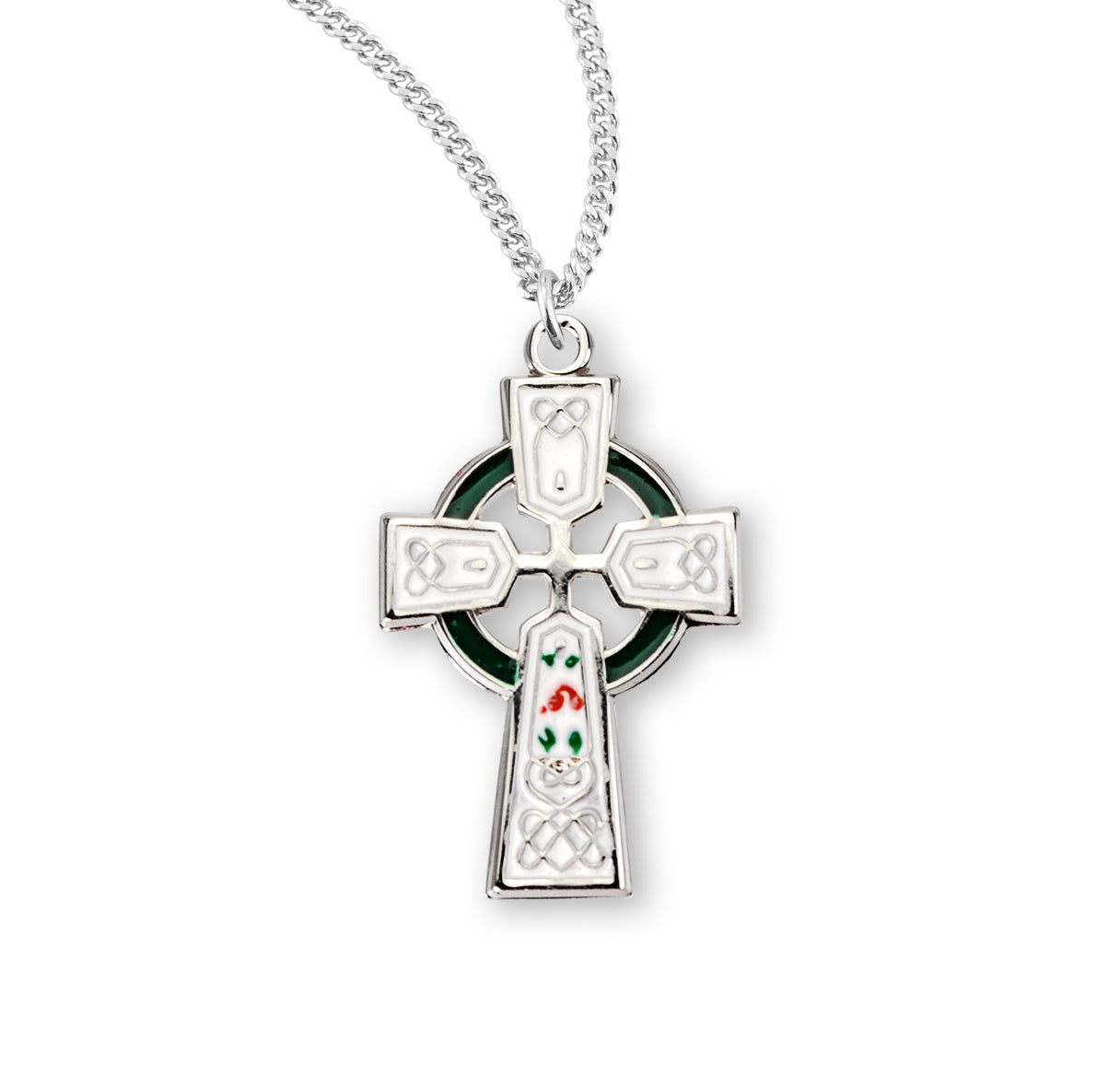 Sterling Silver White Epoxy Irish Celtic cross