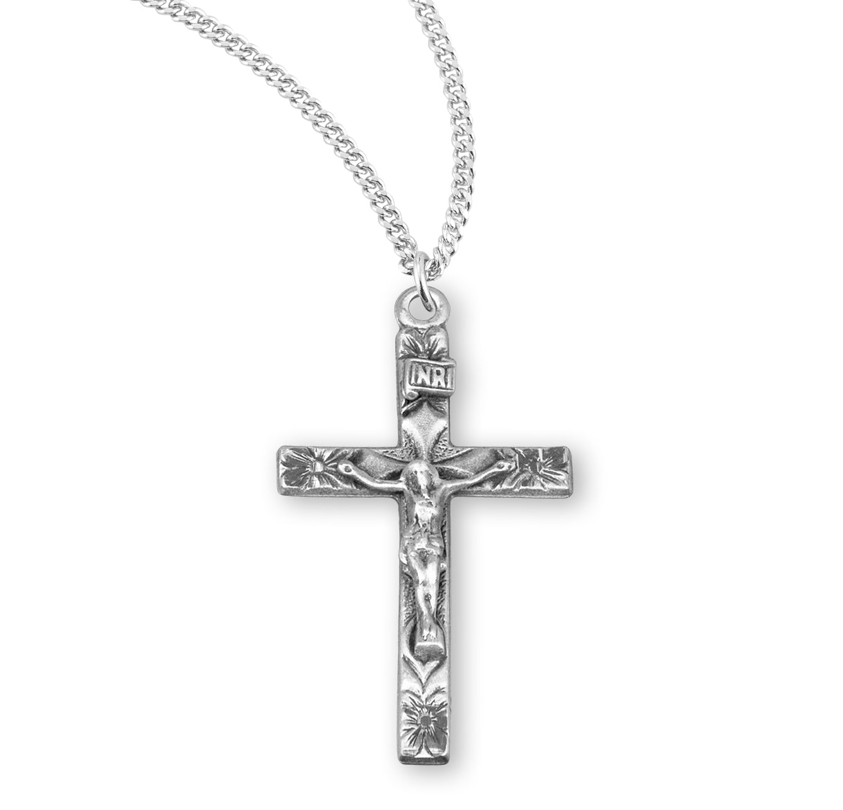 Sterling Silver Flowered Tip Crucifix 24" Ch-Bxd